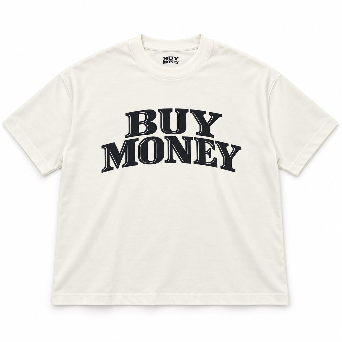 White Buy Money T-shirt with black logo